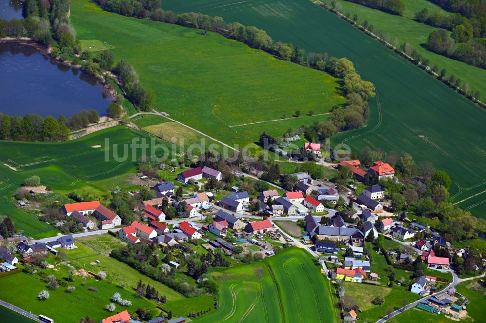 Briesing aus der Vogelperspektive: Dorfkern am Feldrand in Briesing im Bundesland Sachsen, Deutschland