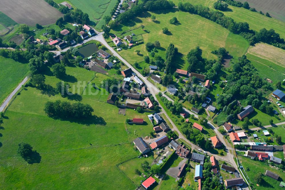 Buckow aus der Vogelperspektive: Dorfkern am Feldrand in Buckow im Bundesland Brandenburg, Deutschland
