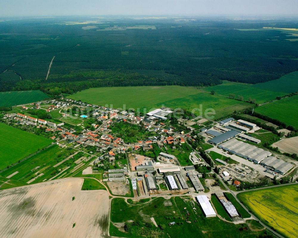 Cobbelsdorf von oben - Dorfkern am Feldrand in Cobbelsdorf im Bundesland Sachsen-Anhalt, Deutschland