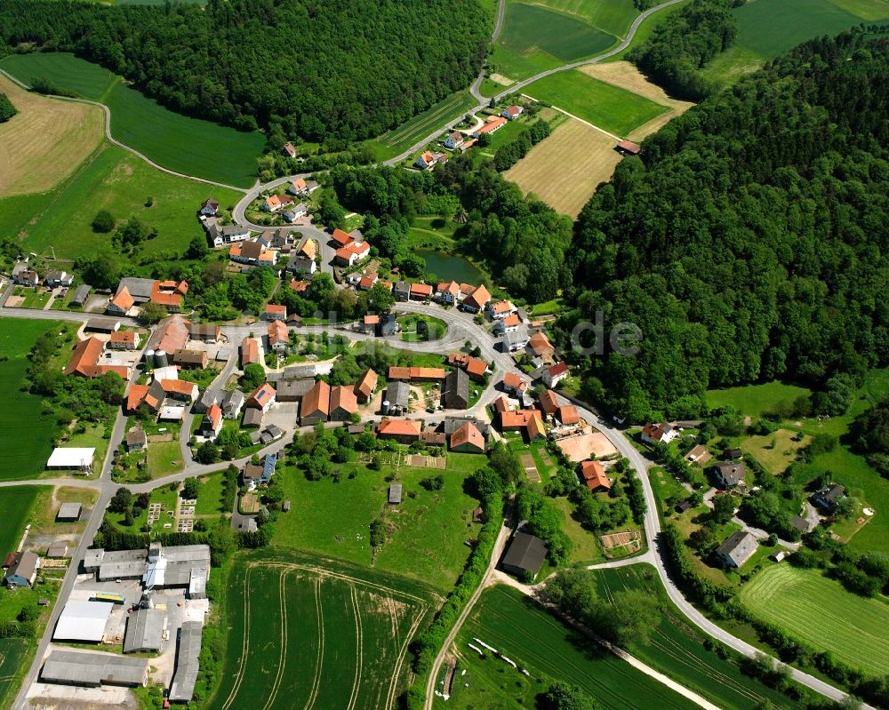 Luftbild Dens - Dorfkern am Feldrand in Dens im Bundesland Hessen, Deutschland