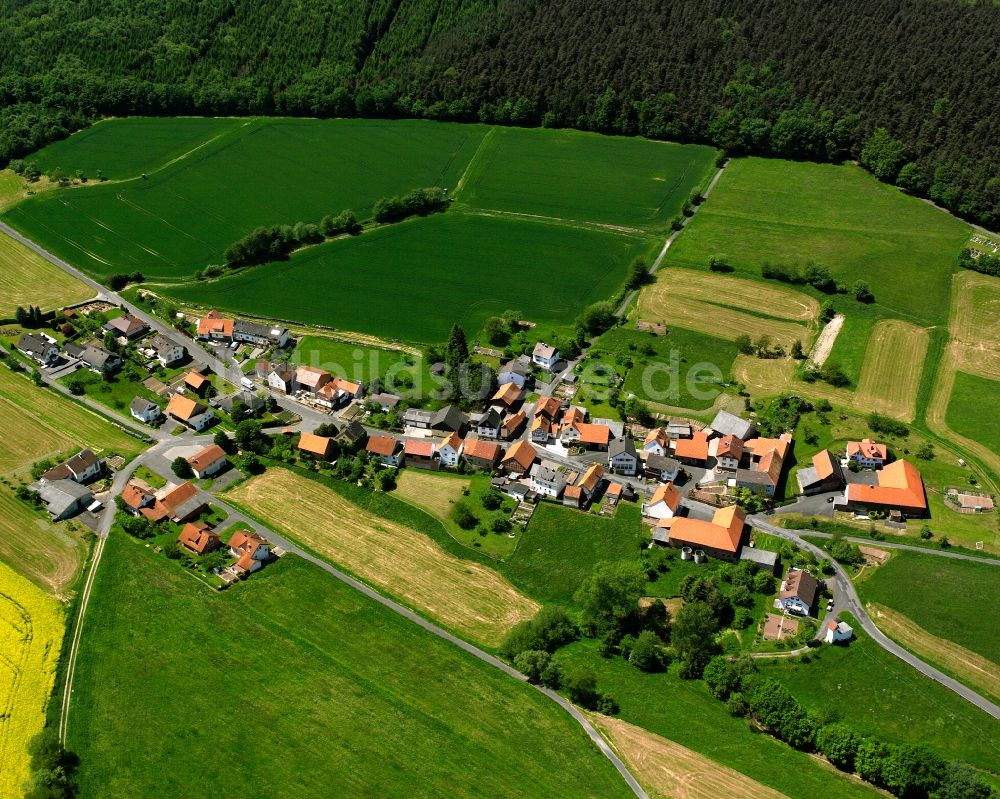 Dinkelrode von oben - Dorfkern am Feldrand in Dinkelrode im Bundesland Hessen, Deutschland