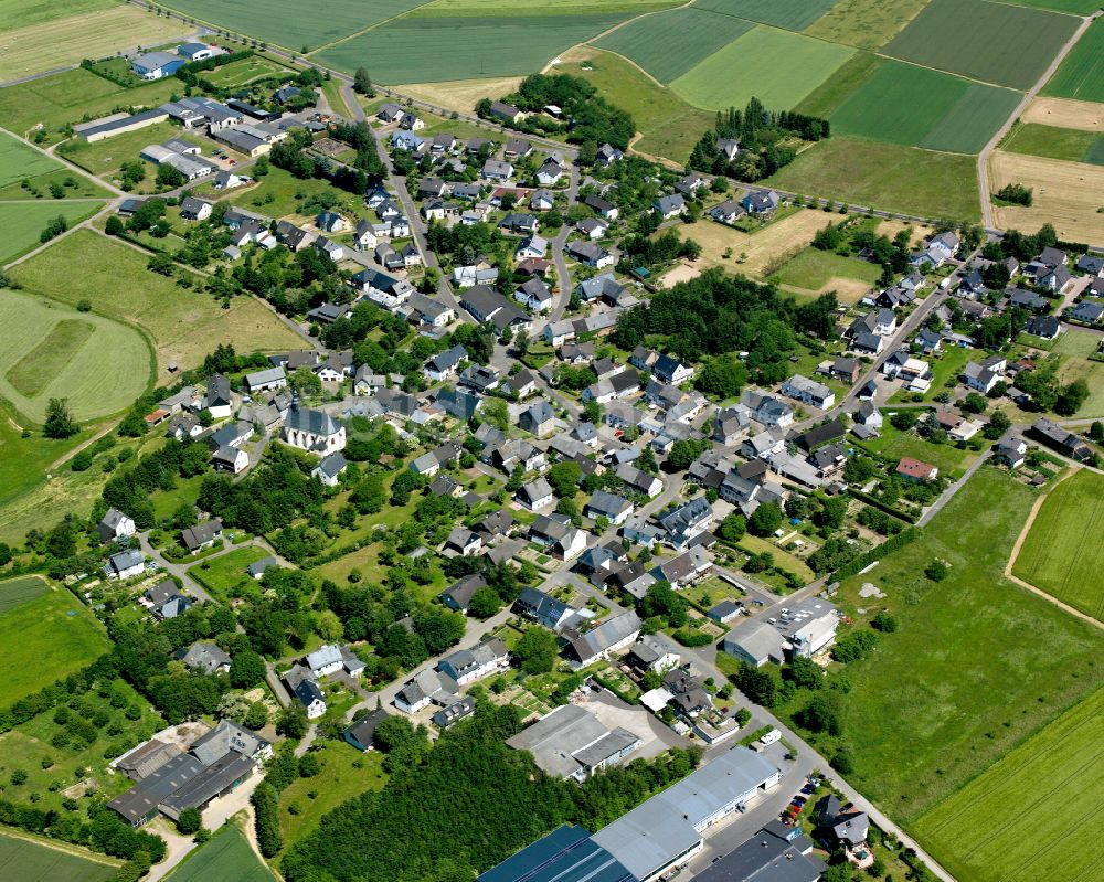 Dommershausen aus der Vogelperspektive: Dorfkern am Feldrand in Dommershausen im Bundesland Rheinland-Pfalz, Deutschland