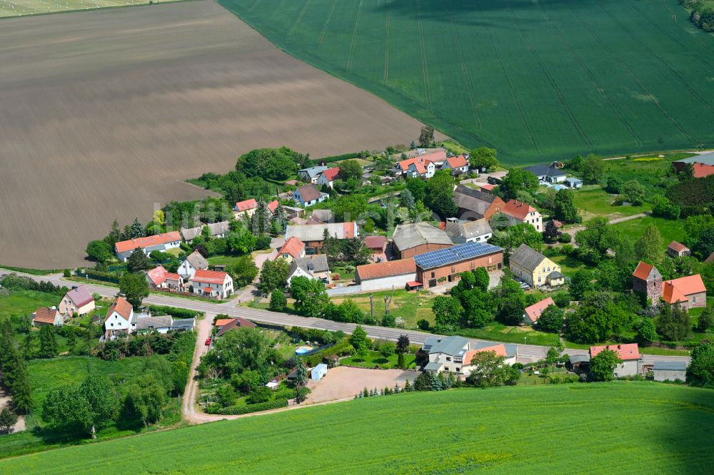 Luftaufnahme Domnitz - Dorfkern am Feldrand in Domnitz im Bundesland Sachsen-Anhalt, Deutschland