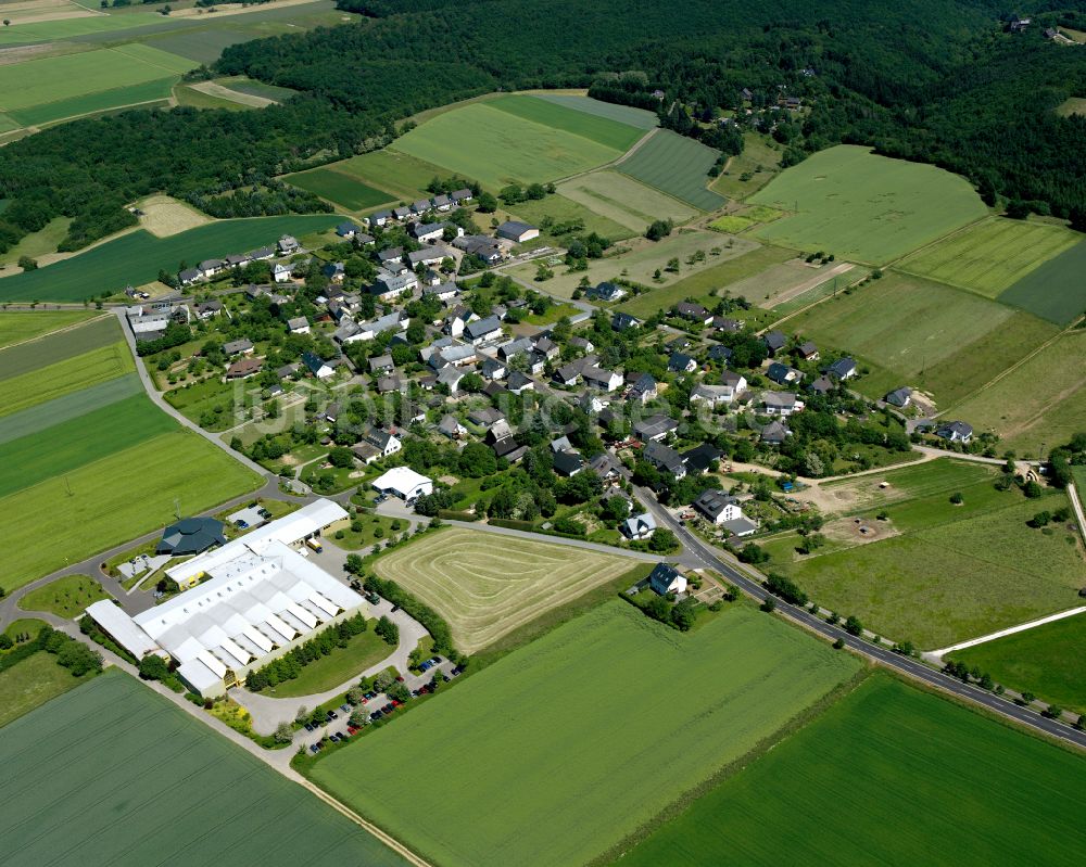 Dorweiler aus der Vogelperspektive: Dorfkern am Feldrand in Dorweiler im Bundesland Rheinland-Pfalz, Deutschland