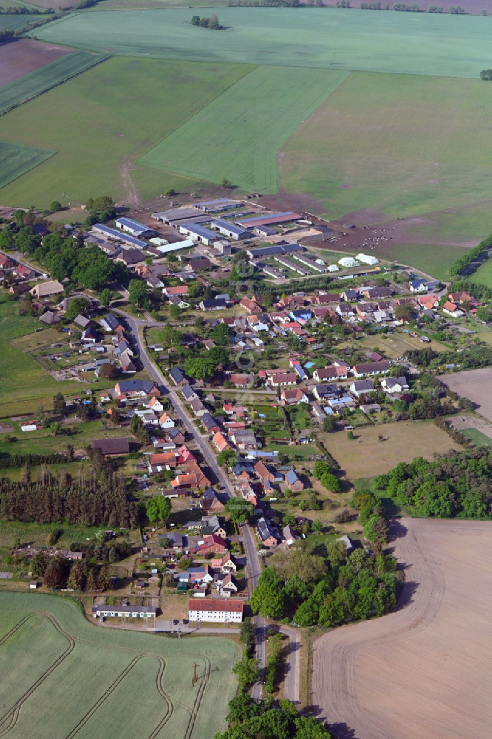 Luftbild Dütschow - Dorfkern am Feldrand in Dütschow im Bundesland Mecklenburg-Vorpommern, Deutschland