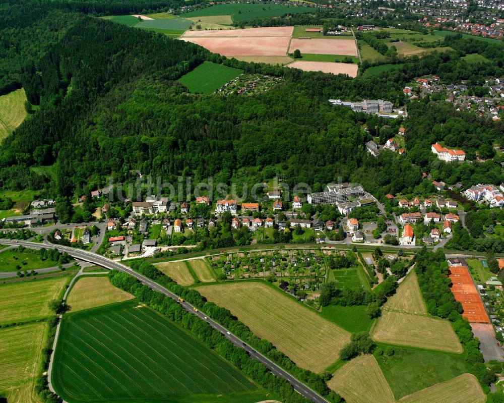 Eichhofsiedlung aus der Vogelperspektive: Dorfkern am Feldrand in Eichhofsiedlung im Bundesland Hessen, Deutschland