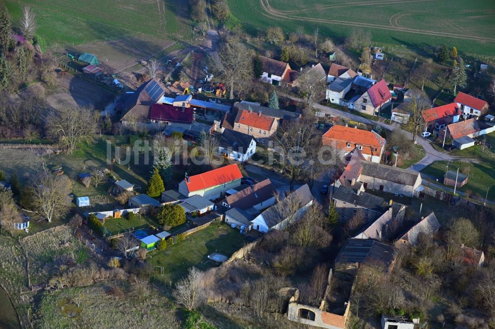 Elbitz aus der Vogelperspektive: Dorfkern am Feldrand in Elbitz im Bundesland Sachsen-Anhalt, Deutschland