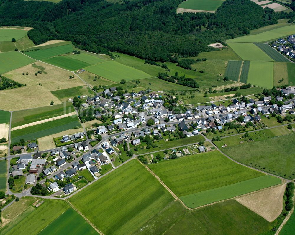 Luftbild Emmelshausen - Dorfkern am Feldrand in Emmelshausen im Bundesland Rheinland-Pfalz, Deutschland