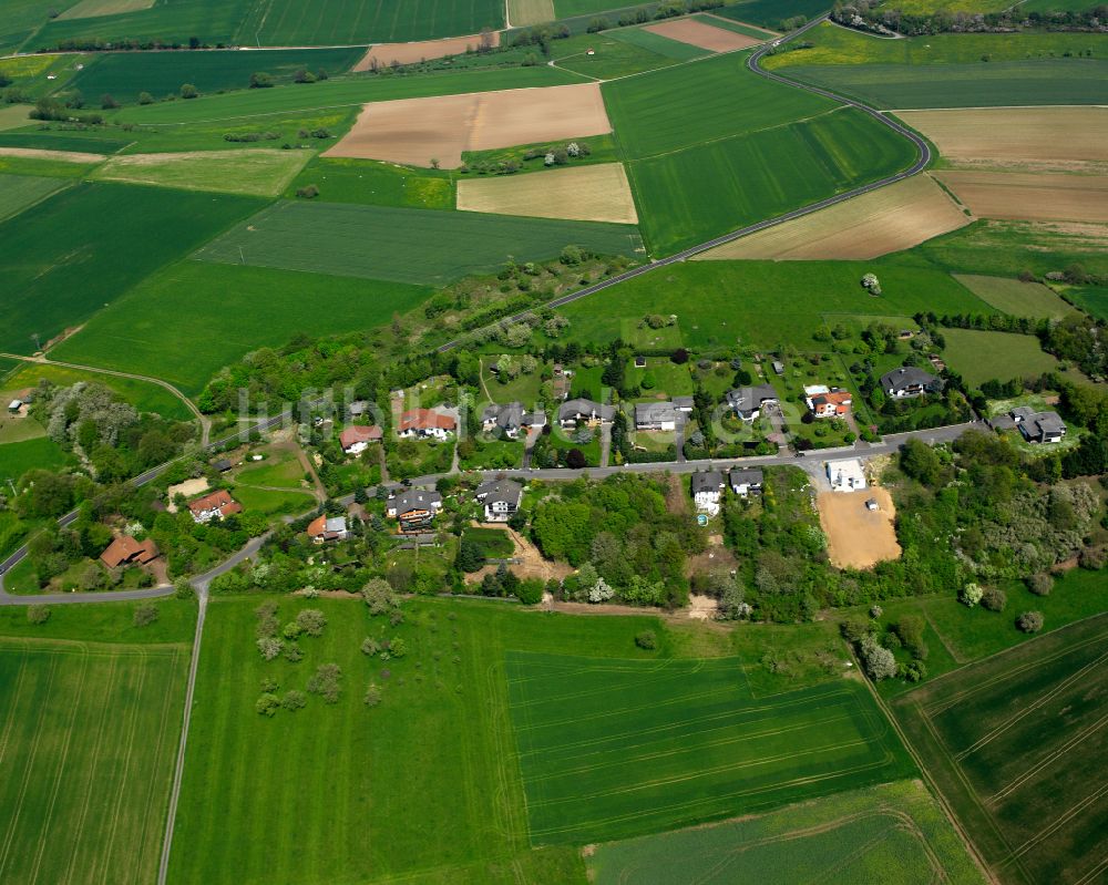 Ettingshausen von oben - Dorfkern am Feldrand in Ettingshausen im Bundesland Hessen, Deutschland