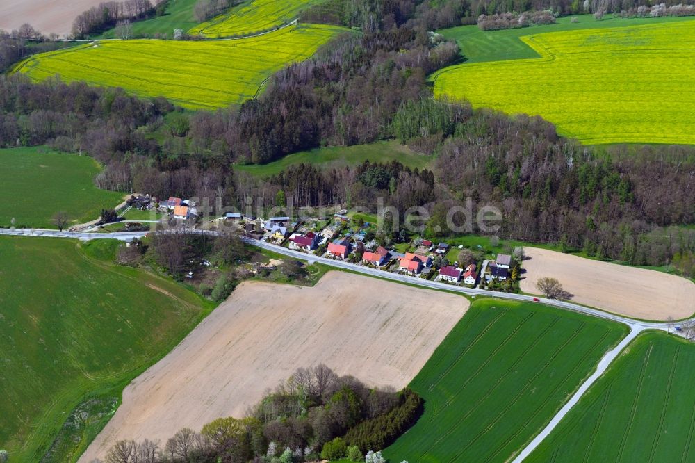 Eulowitz von oben - Dorfkern am Feldrand in Eulowitz im Bundesland Sachsen, Deutschland