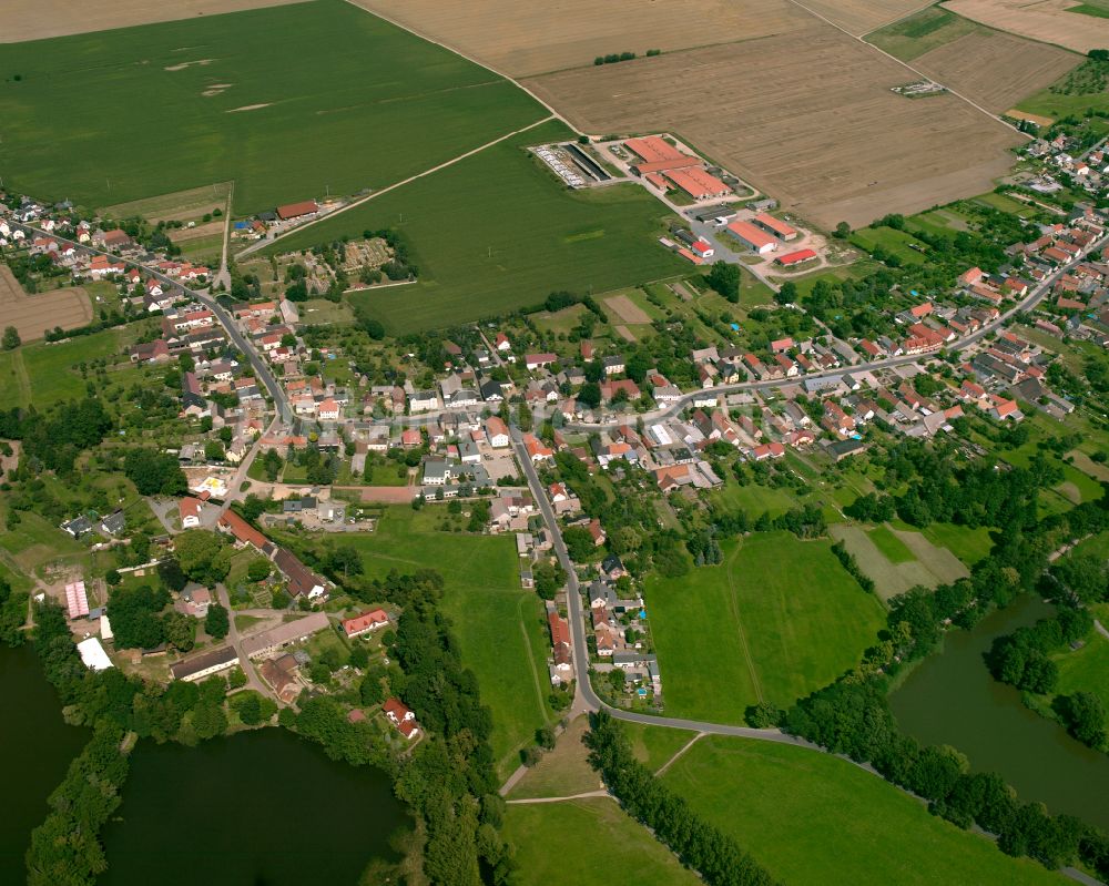 Frauenhain aus der Vogelperspektive: Dorfkern am Feldrand in Frauenhain im Bundesland Sachsen, Deutschland