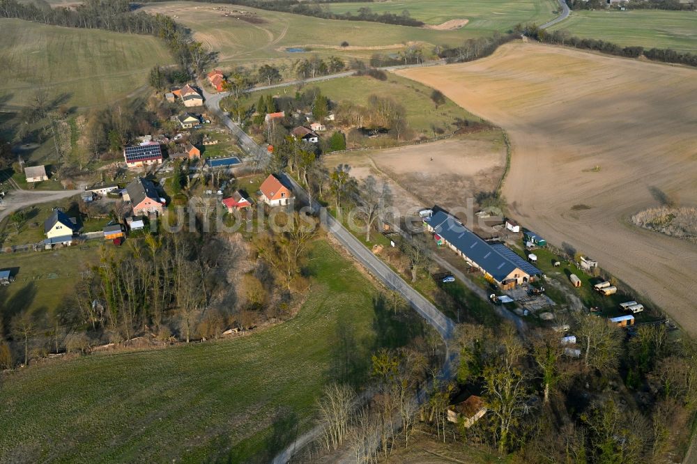 Friedenfelde von oben - Dorfkern am Feldrand in Friedenfelde im Bundesland Brandenburg, Deutschland