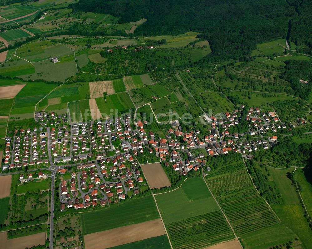 Gammelshausen aus der Vogelperspektive: Dorfkern am Feldrand in Gammelshausen im Bundesland Baden-Württemberg, Deutschland