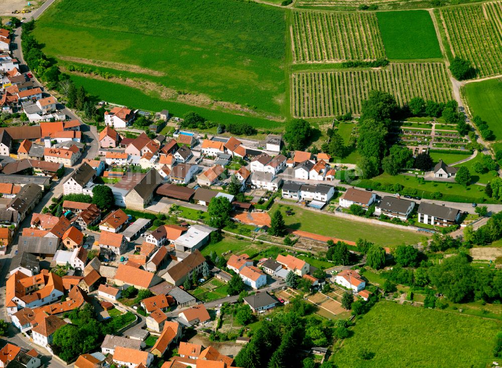 Gauersheim von oben - Dorfkern am Feldrand in Gauersheim im Bundesland Rheinland-Pfalz, Deutschland