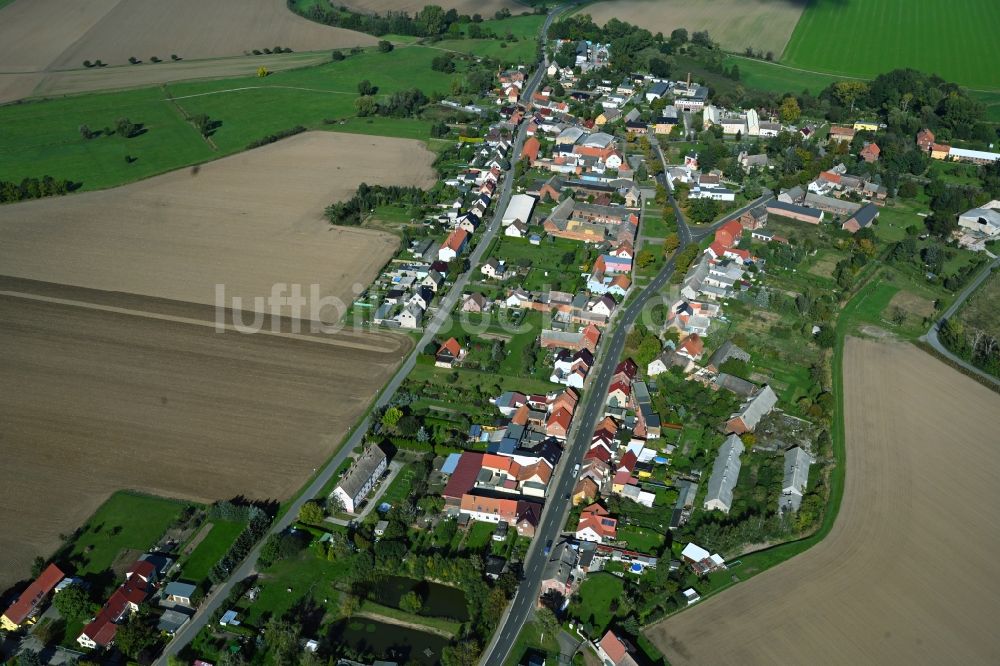 Globig von oben - Dorfkern am Feldrand in Globig im Bundesland Sachsen-Anhalt, Deutschland