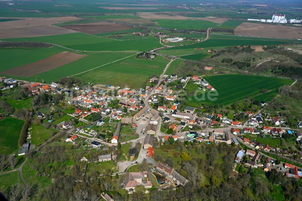 Gnölbzig aus der Vogelperspektive: Dorfkern am Feldrand in Gnölbzig im Bundesland Sachsen-Anhalt, Deutschland