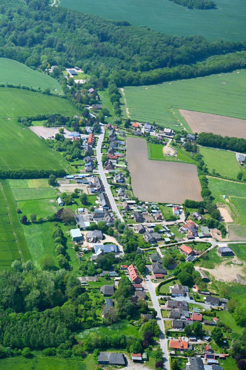 Grammdorf von oben - Dorfkern am Feldrand in Grammdorf im Bundesland Schleswig-Holstein, Deutschland