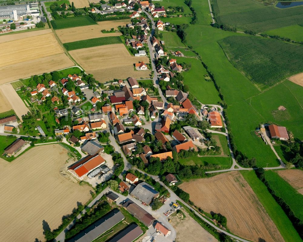 Grimmschwinden von oben - Dorfkern am Feldrand in Grimmschwinden im Bundesland Bayern, Deutschland