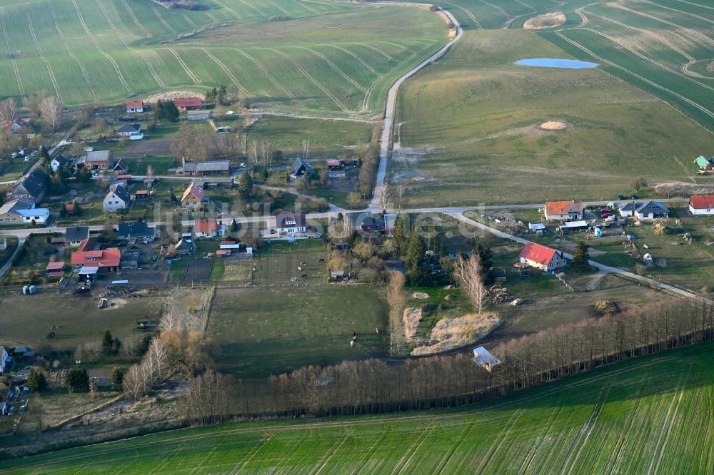 Grünow aus der Vogelperspektive: Dorfkern am Feldrand in Grünow im Bundesland Mecklenburg-Vorpommern, Deutschland