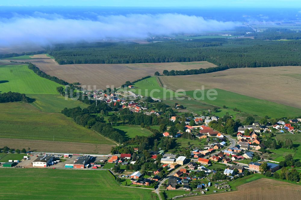 Groß Godems aus der Vogelperspektive: Dorfkern am Feldrand in Groß Godems im Bundesland Mecklenburg-Vorpommern, Deutschland