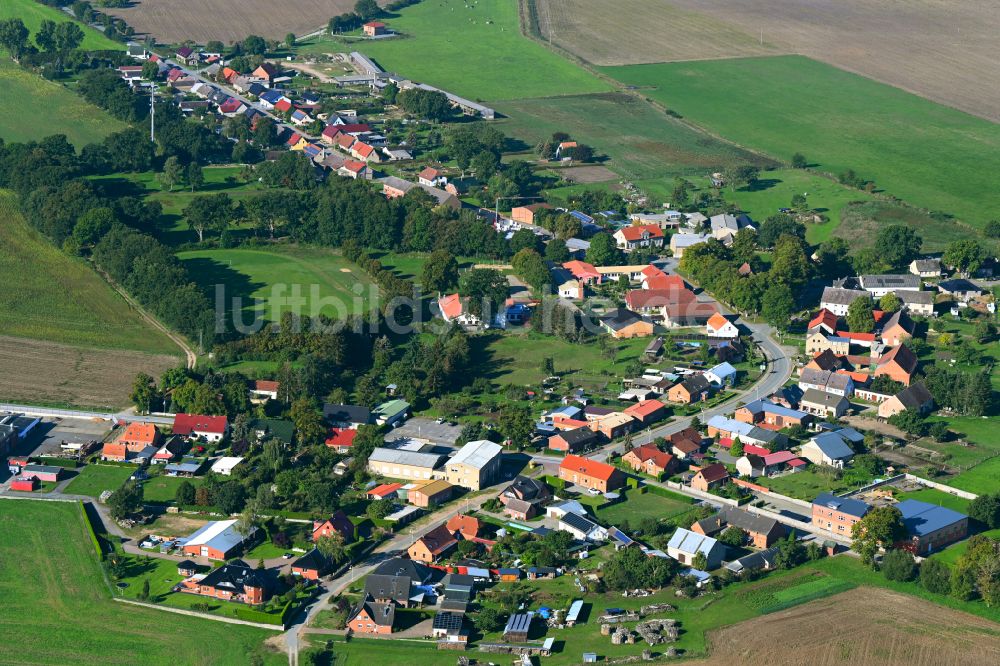 Luftaufnahme Groß Godems - Dorfkern am Feldrand in Groß Godems im Bundesland Mecklenburg-Vorpommern, Deutschland