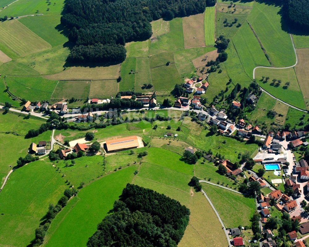 Luftaufnahme Güttersbach - Dorfkern am Feldrand in Güttersbach im Bundesland Hessen, Deutschland