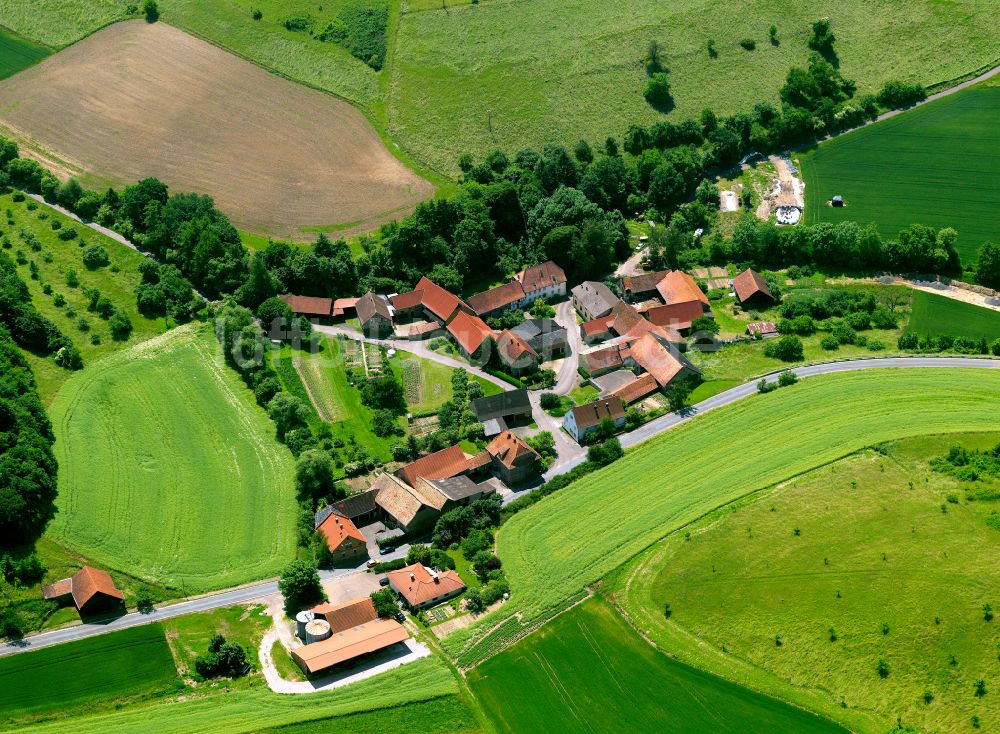 Gutenbacherhof aus der Vogelperspektive: Dorfkern am Feldrand in Gutenbacherhof im Bundesland Rheinland-Pfalz, Deutschland