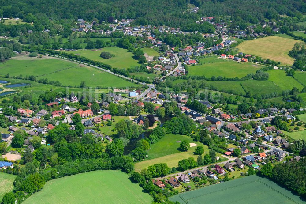 Hamfelde aus der Vogelperspektive: Dorfkern am Feldrand in Hamfelde im Bundesland Schleswig-Holstein, Deutschland