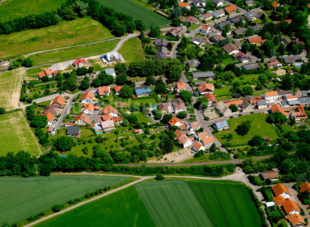 Harxheim von oben - Dorfkern am Feldrand in Harxheim im Bundesland Rheinland-Pfalz, Deutschland