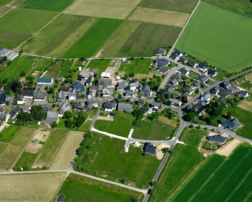 Hasselbach von oben - Dorfkern am Feldrand in Hasselbach im Bundesland Rheinland-Pfalz, Deutschland