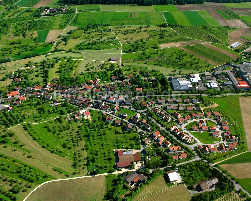 Hattenhofen von oben - Dorfkern am Feldrand in Hattenhofen im Bundesland Baden-Württemberg, Deutschland