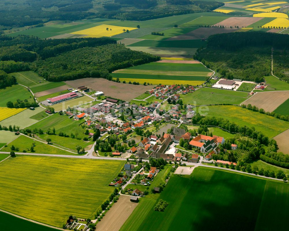 Heiligkreuztal aus der Vogelperspektive: Dorfkern am Feldrand in Heiligkreuztal im Bundesland Baden-Württemberg, Deutschland