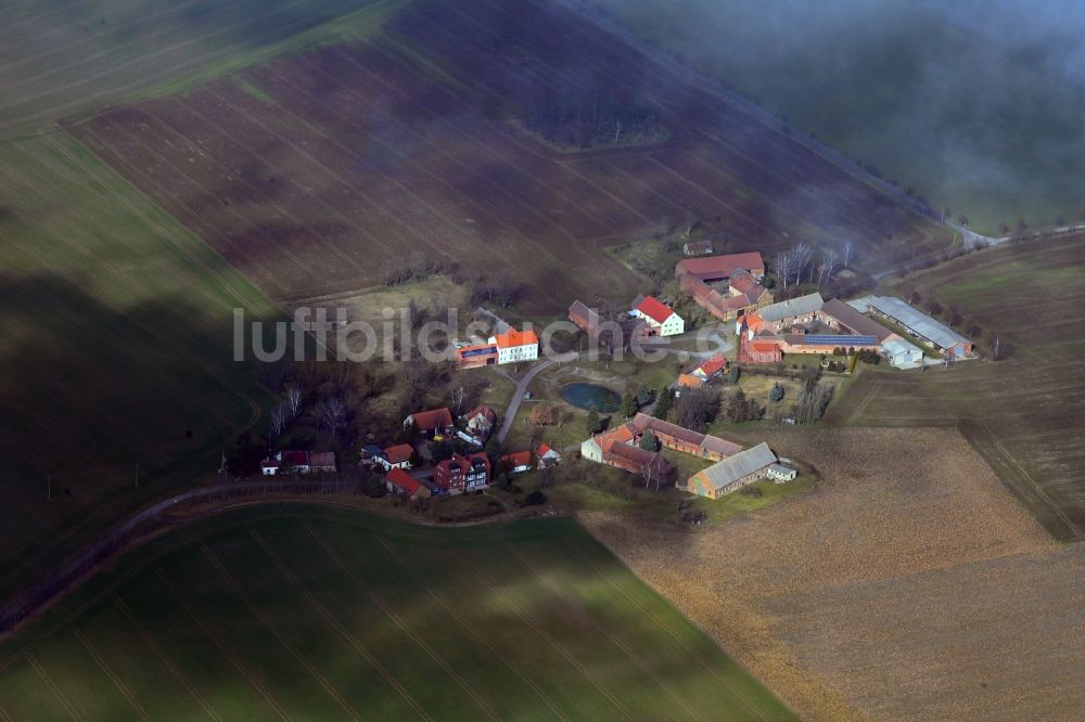 Höfgen von oben - Dorfkern am Feldrand in Höfgen im Bundesland Brandenburg, Deutschland