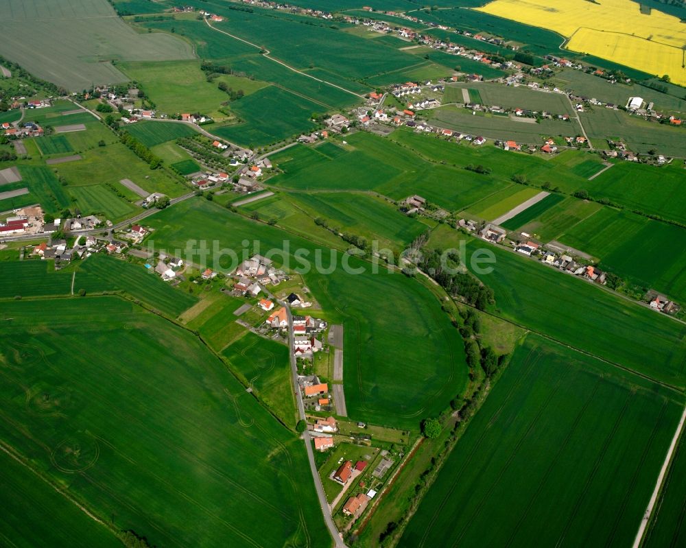 Kakau aus der Vogelperspektive: Dorfkern am Feldrand in Kakau im Bundesland Sachsen-Anhalt, Deutschland