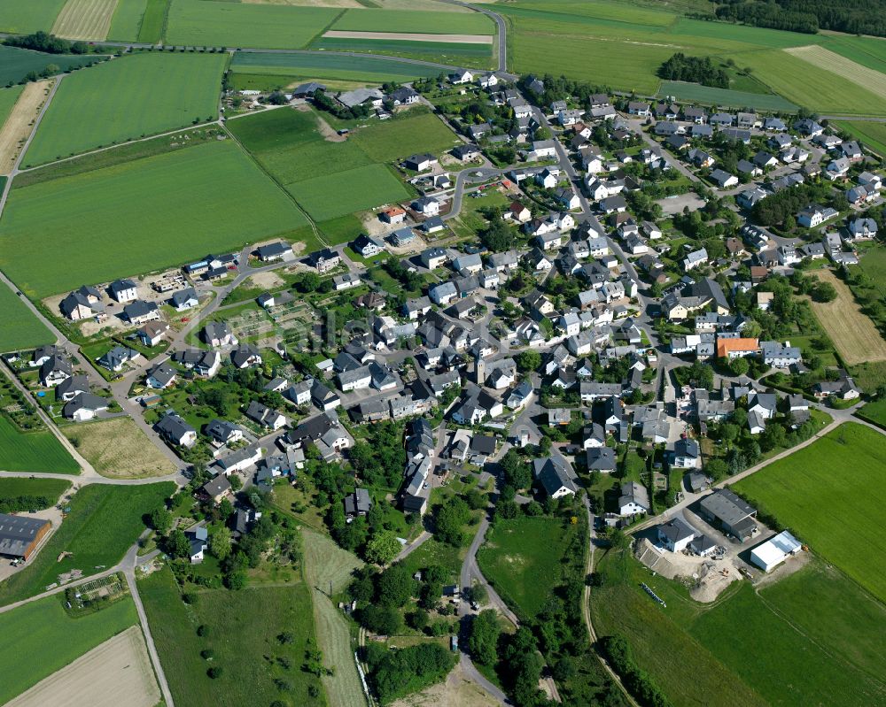 Karbach von oben - Dorfkern am Feldrand in Karbach im Bundesland Rheinland-Pfalz, Deutschland