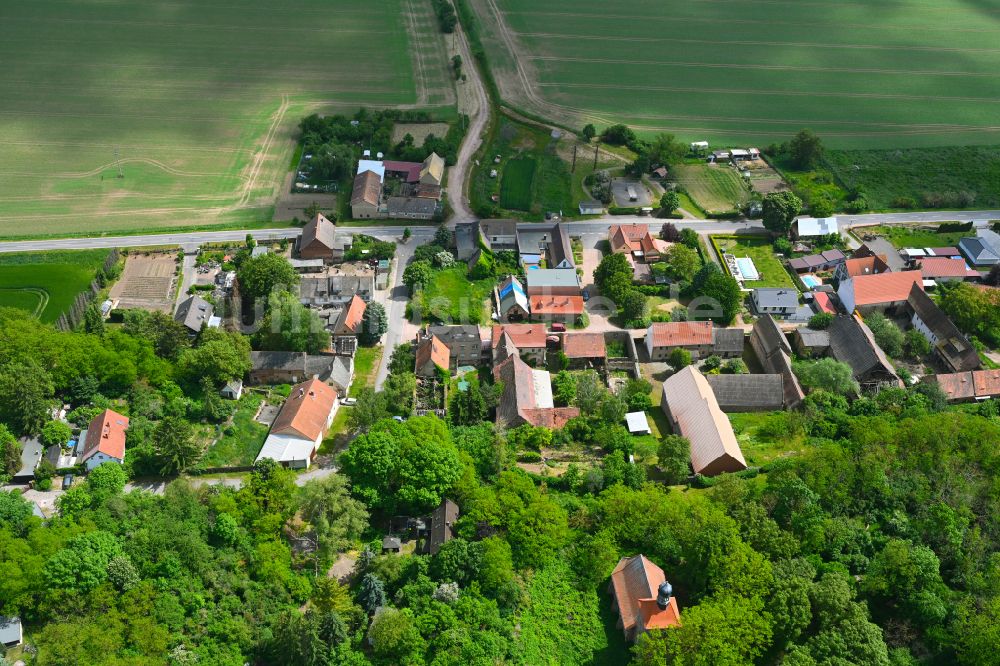 Kloschwitz aus der Vogelperspektive: Dorfkern am Feldrand in Kloschwitz im Bundesland Sachsen-Anhalt, Deutschland