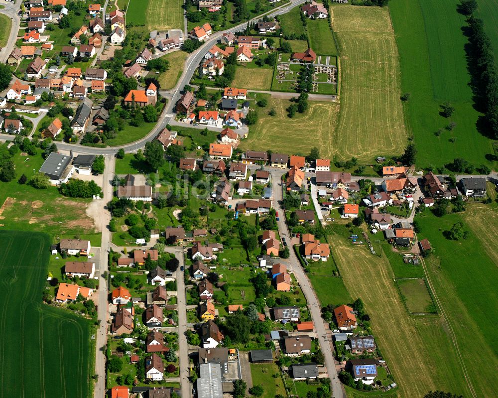 Langenbrand von oben - Dorfkern am Feldrand in Langenbrand im Bundesland Baden-Württemberg, Deutschland