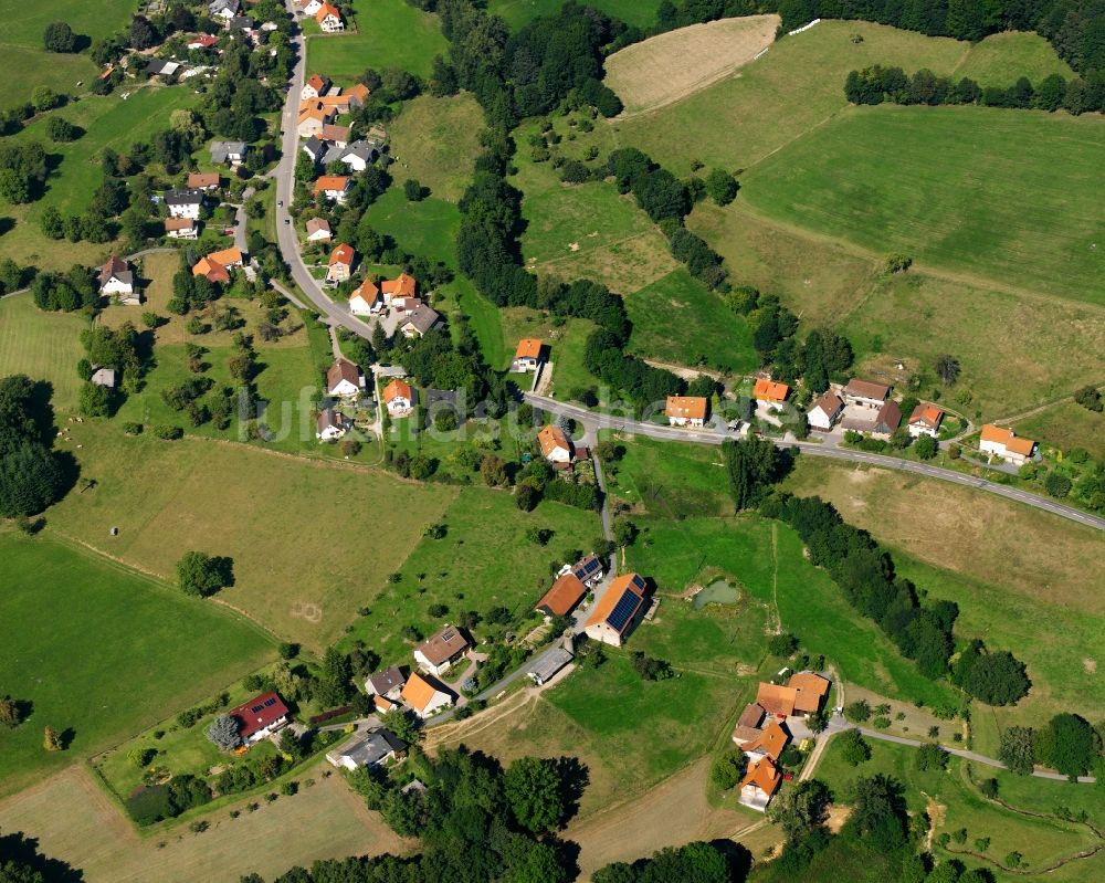 Luftbild Laudenau - Dorfkern am Feldrand in Laudenau im Bundesland Hessen, Deutschland