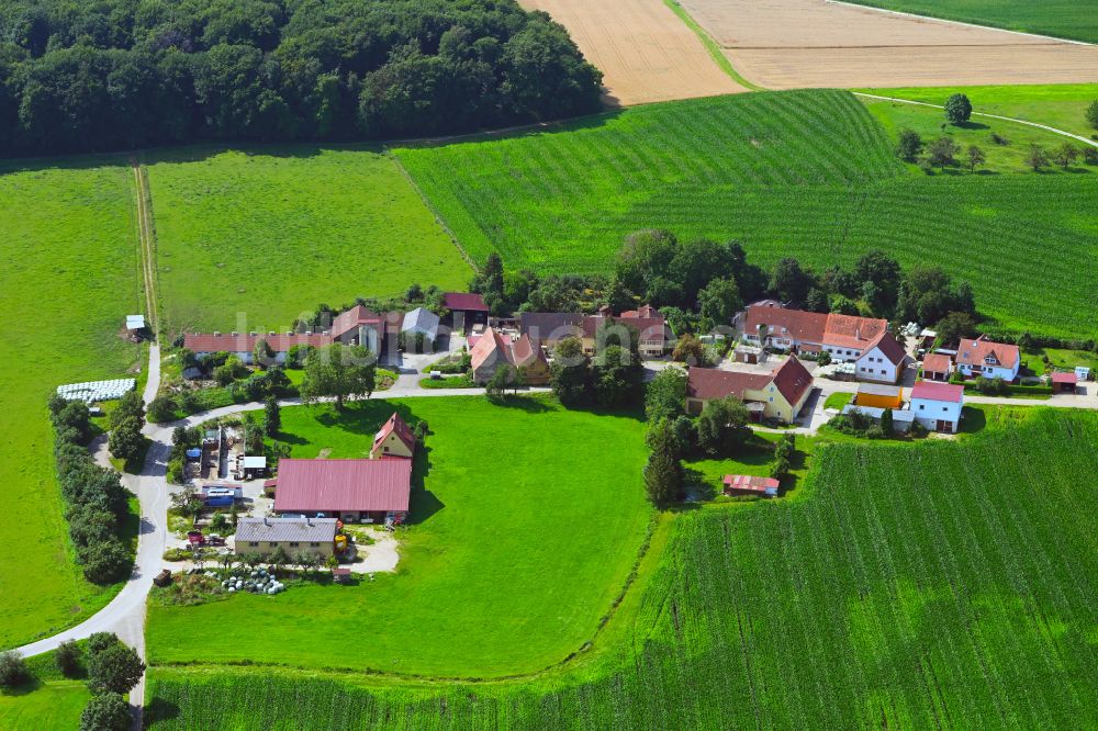 Lehmingen von oben - Dorfkern am Feldrand in Lehmingen im Bundesland Bayern, Deutschland