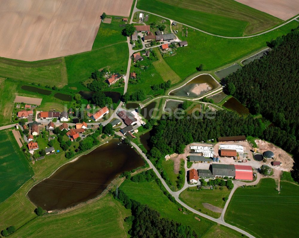 Leichsenhof aus der Vogelperspektive: Dorfkern am Feldrand in Leichsenhof im Bundesland Bayern, Deutschland