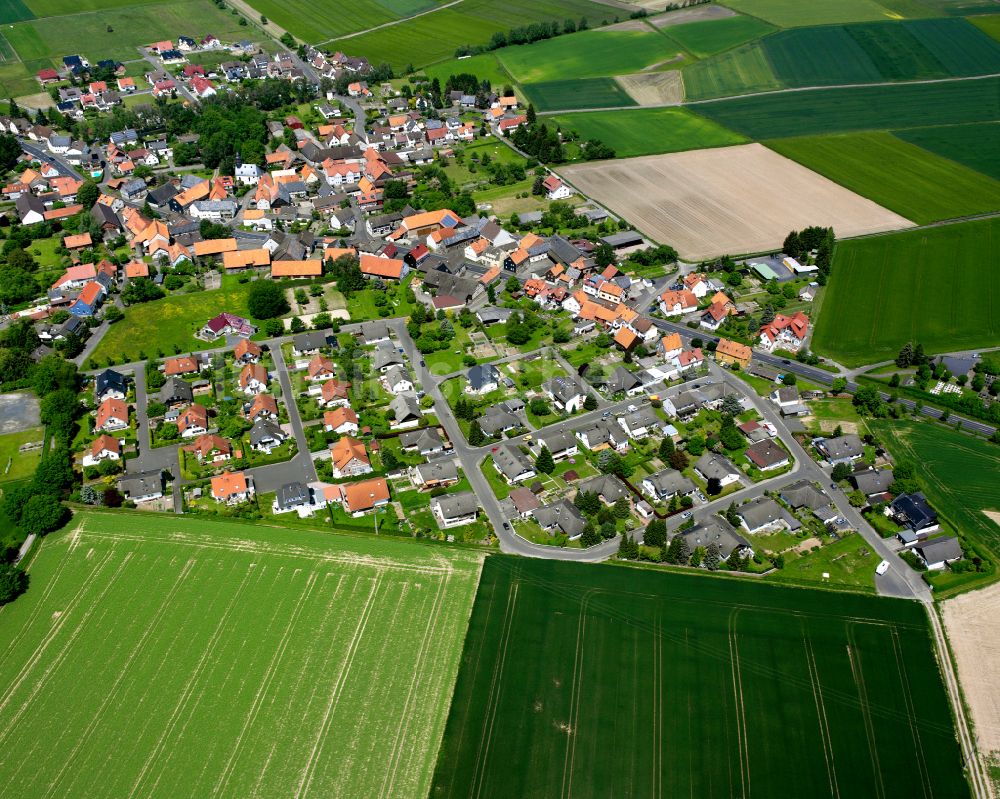 Leusel von oben - Dorfkern am Feldrand in Leusel im Bundesland Hessen, Deutschland