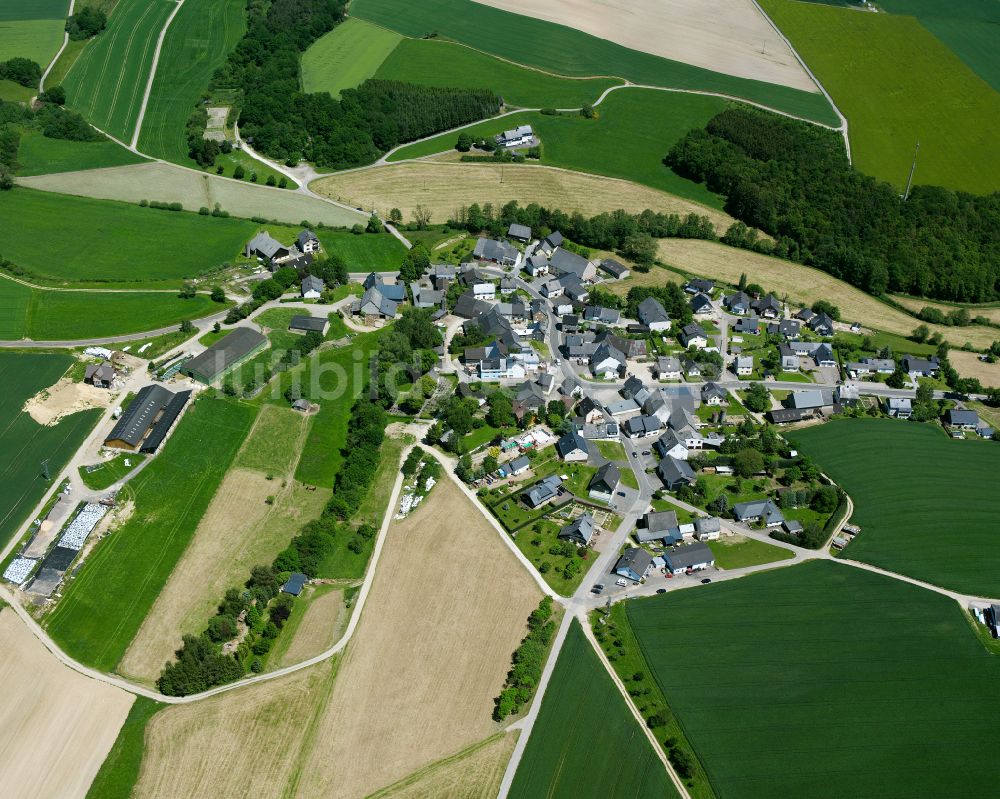 Liederbach aus der Vogelperspektive: Dorfkern am Feldrand in Liederbach im Bundesland Rheinland-Pfalz, Deutschland