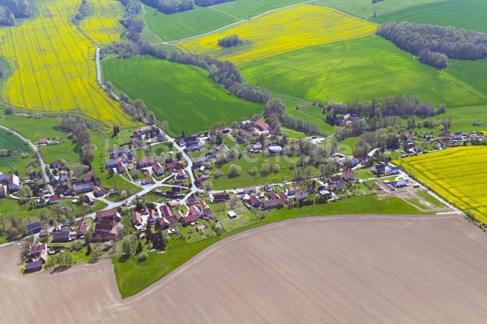 Meschwitz aus der Vogelperspektive: Dorfkern am Feldrand in Meschwitz im Bundesland Sachsen, Deutschland