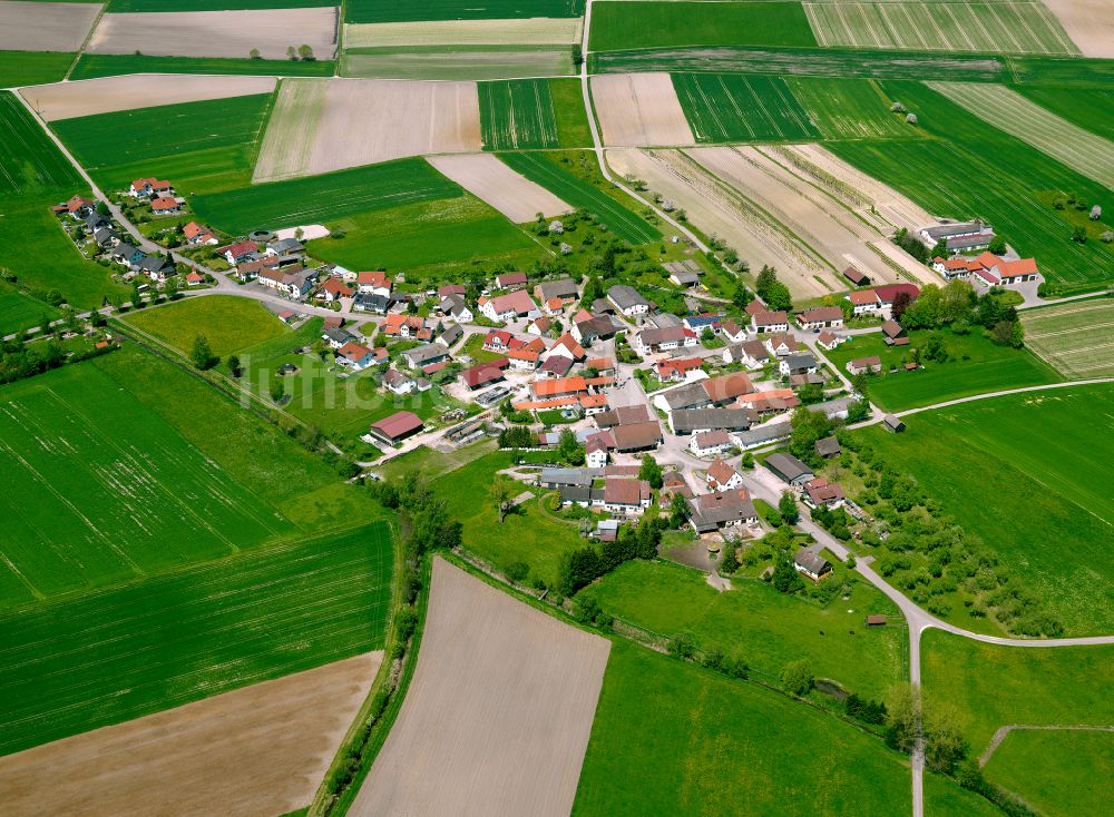 Mundeldingen aus der Vogelperspektive: Dorfkern am Feldrand in Mundeldingen im Bundesland Baden-Württemberg, Deutschland