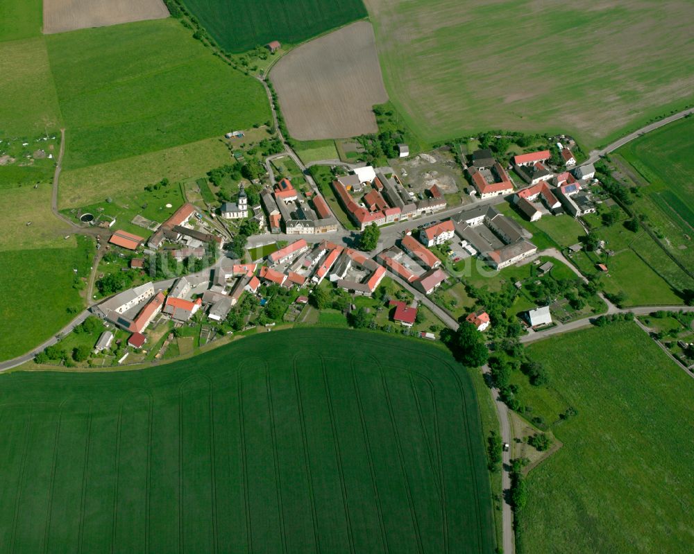 Neundorf von oben - Dorfkern am Feldrand in Neundorf im Bundesland Thüringen, Deutschland