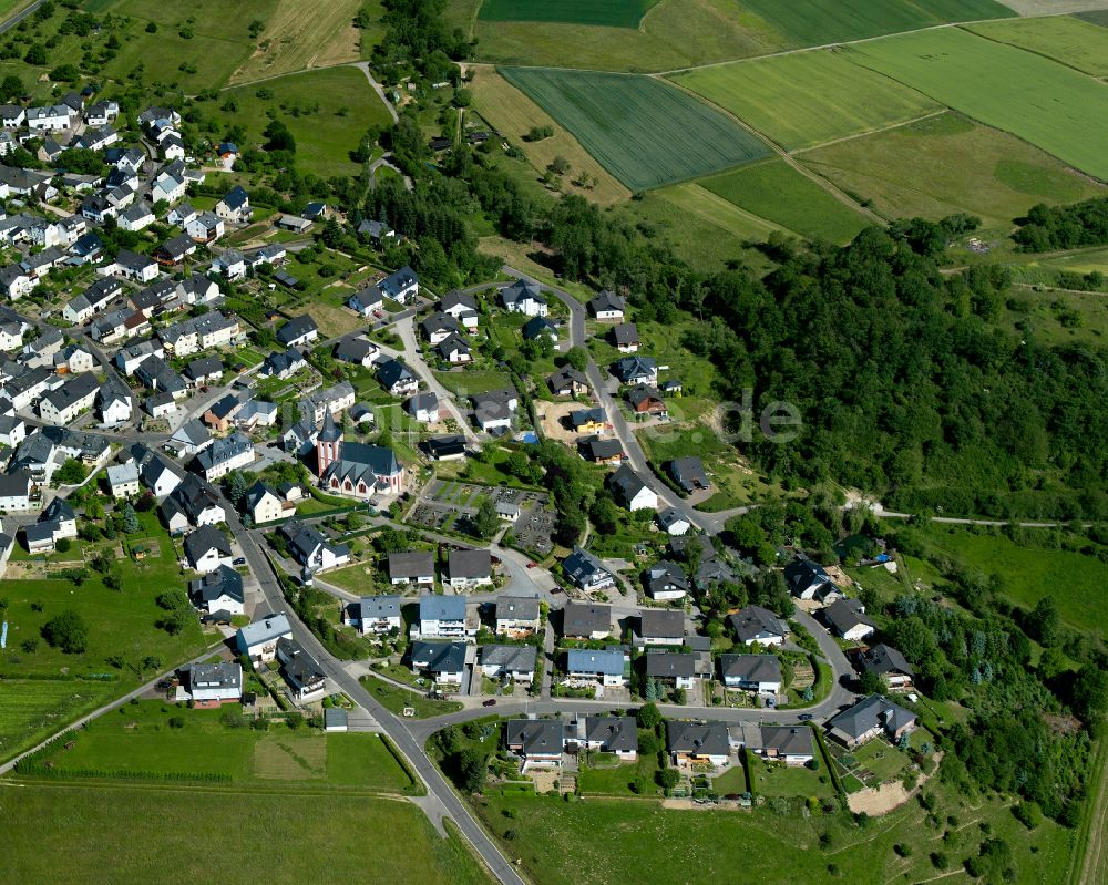 Niederburg von oben - Dorfkern am Feldrand in Niederburg im Bundesland Rheinland-Pfalz, Deutschland