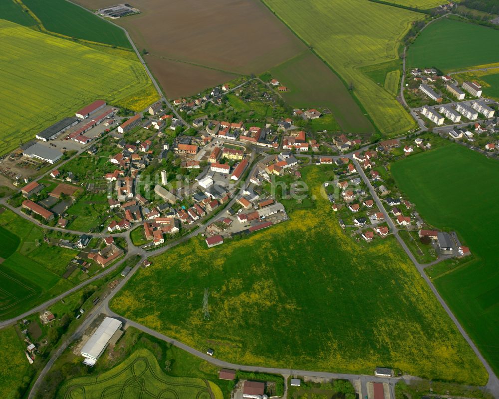 Luftaufnahme Niederpöllnitz - Dorfkern am Feldrand in Niederpöllnitz im Bundesland Thüringen, Deutschland