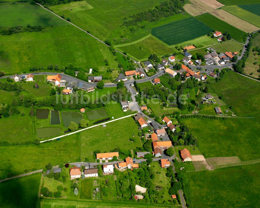 Ober-Sorg von oben - Dorfkern am Feldrand in Ober-Sorg im Bundesland Hessen, Deutschland