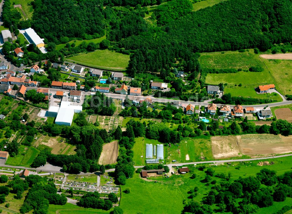 Obermoschel aus der Vogelperspektive: Dorfkern am Feldrand in Obermoschel im Bundesland Rheinland-Pfalz, Deutschland