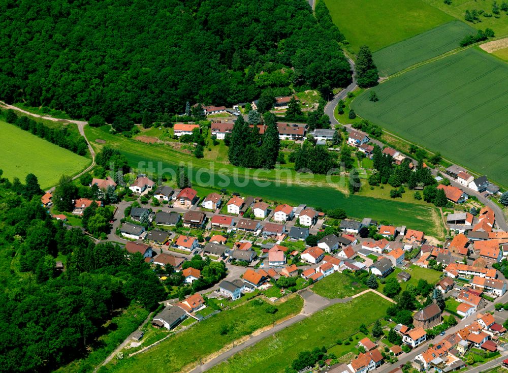 Oberwiesen aus der Vogelperspektive: Dorfkern am Feldrand in Oberwiesen im Bundesland Rheinland-Pfalz, Deutschland